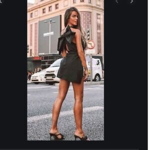 Zara big bow Asymmetrical mini dress black sz Medium New